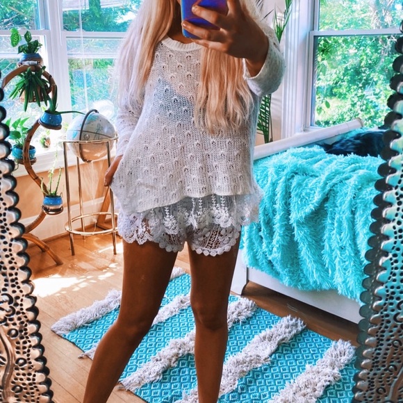 Sweaters - Cotton Emporium Lace Girly Heart Knit White Sweatr